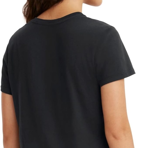 Levi's Women's Perfect Tee 2.0 Shirt Black Glitter Logo 2X NEW - Picture 2 of 2